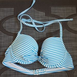 Aerie Blue and White Striped Bikini Top
